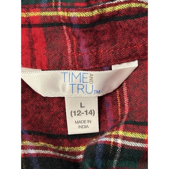 Time & Tru Womens Plaid Flannel Shirt Large Red Green Gold Button Up Long Sleeve - Picture 7 of 9